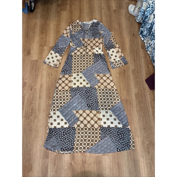 Glamorous Patchwork Geometric Floral Smock Maxi Dress Womens Size Large - Picture 1 of 14